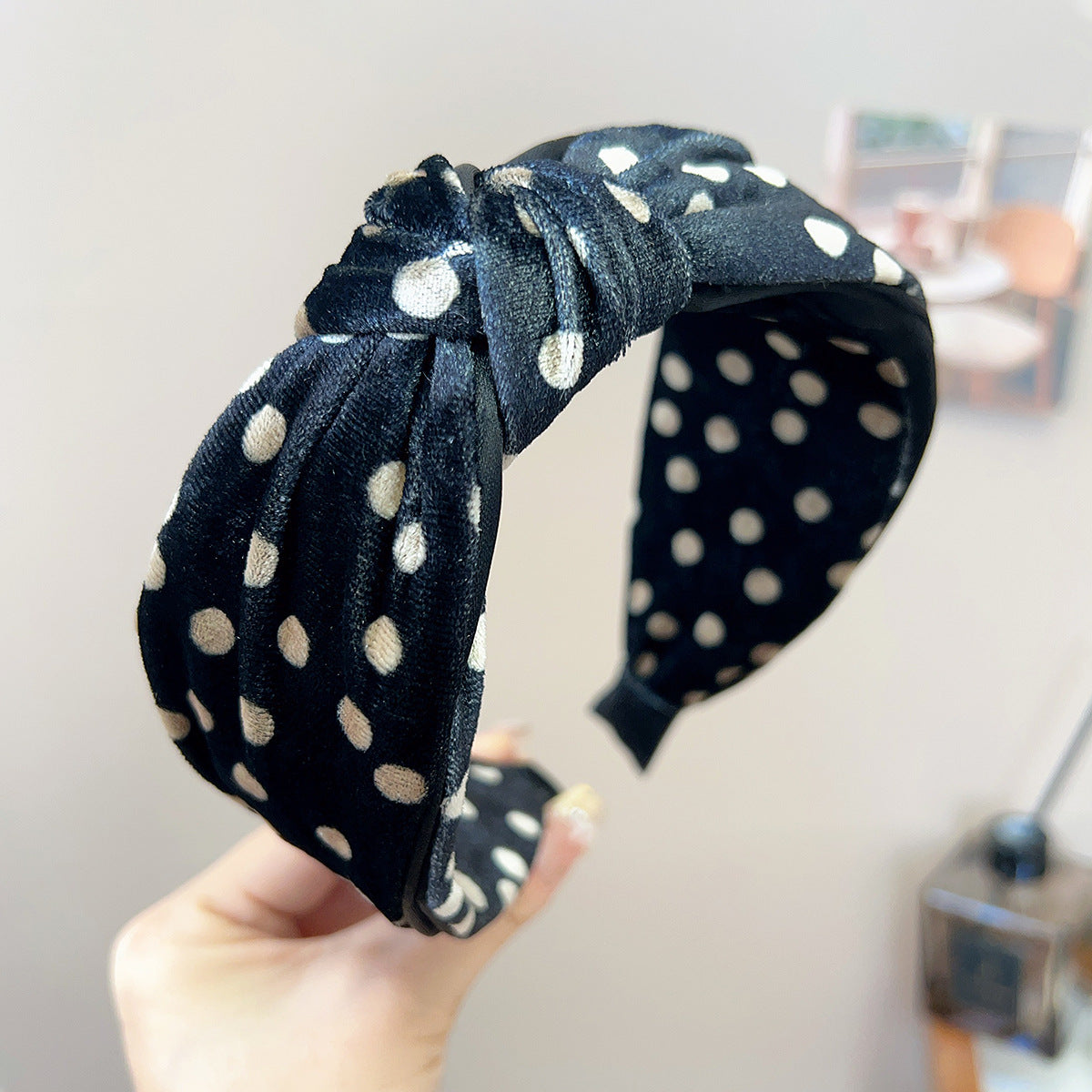 Black Velvet Polka Dot Headband