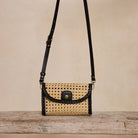 Rose & Lee Co Rattan Crossbody Clutch, Black Leather Bags