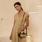 Rose & Lee Co Rattan Crossbody Clutch, Black Leather Bags