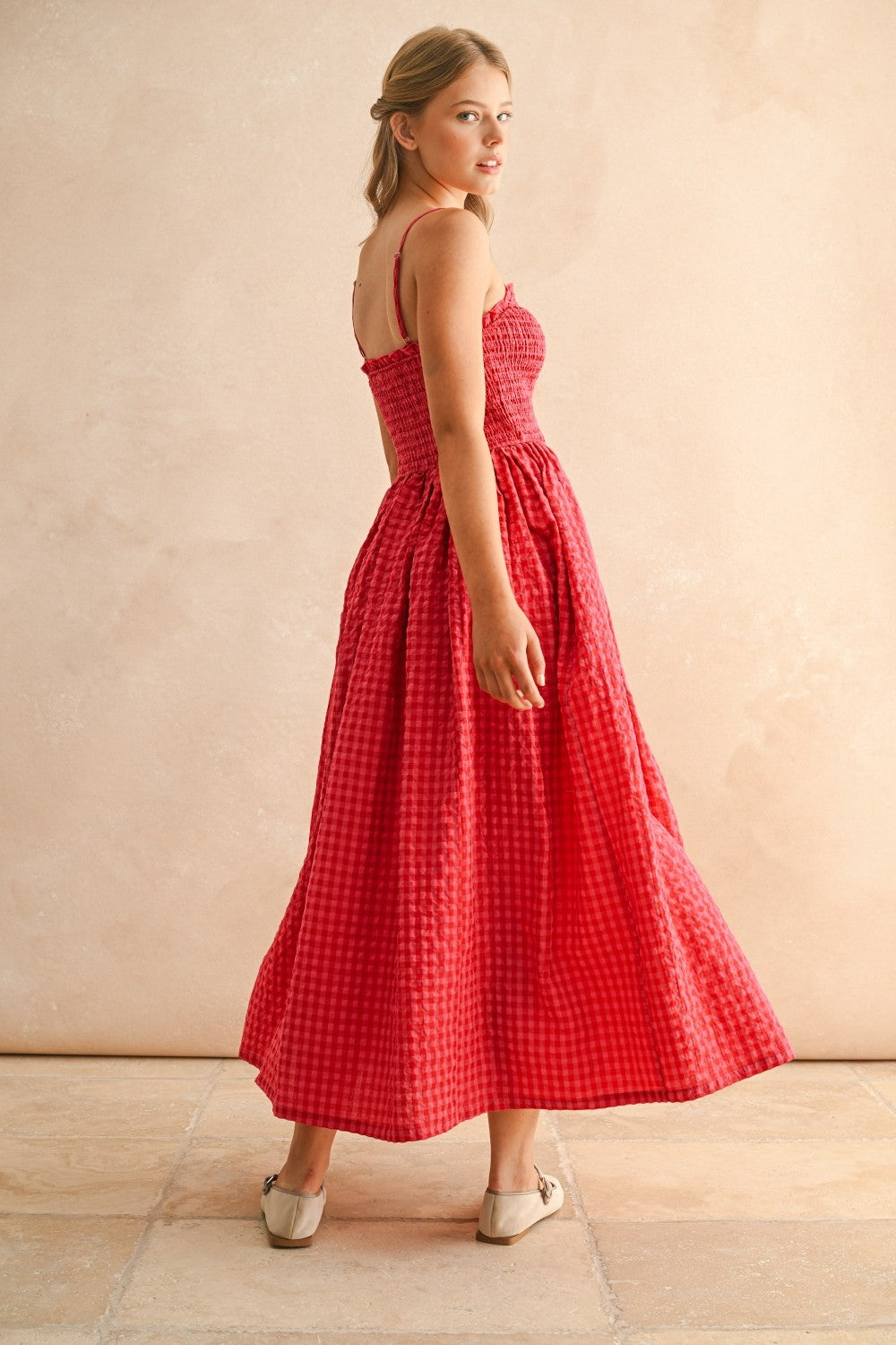 Red Gingham Sleeveless Maxi Dress