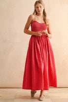 Red Gingham Sleeveless Maxi Dress