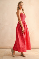 Red Gingham Sleeveless Maxi Dress