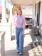 Purple Pointelle Long Sleeve Top