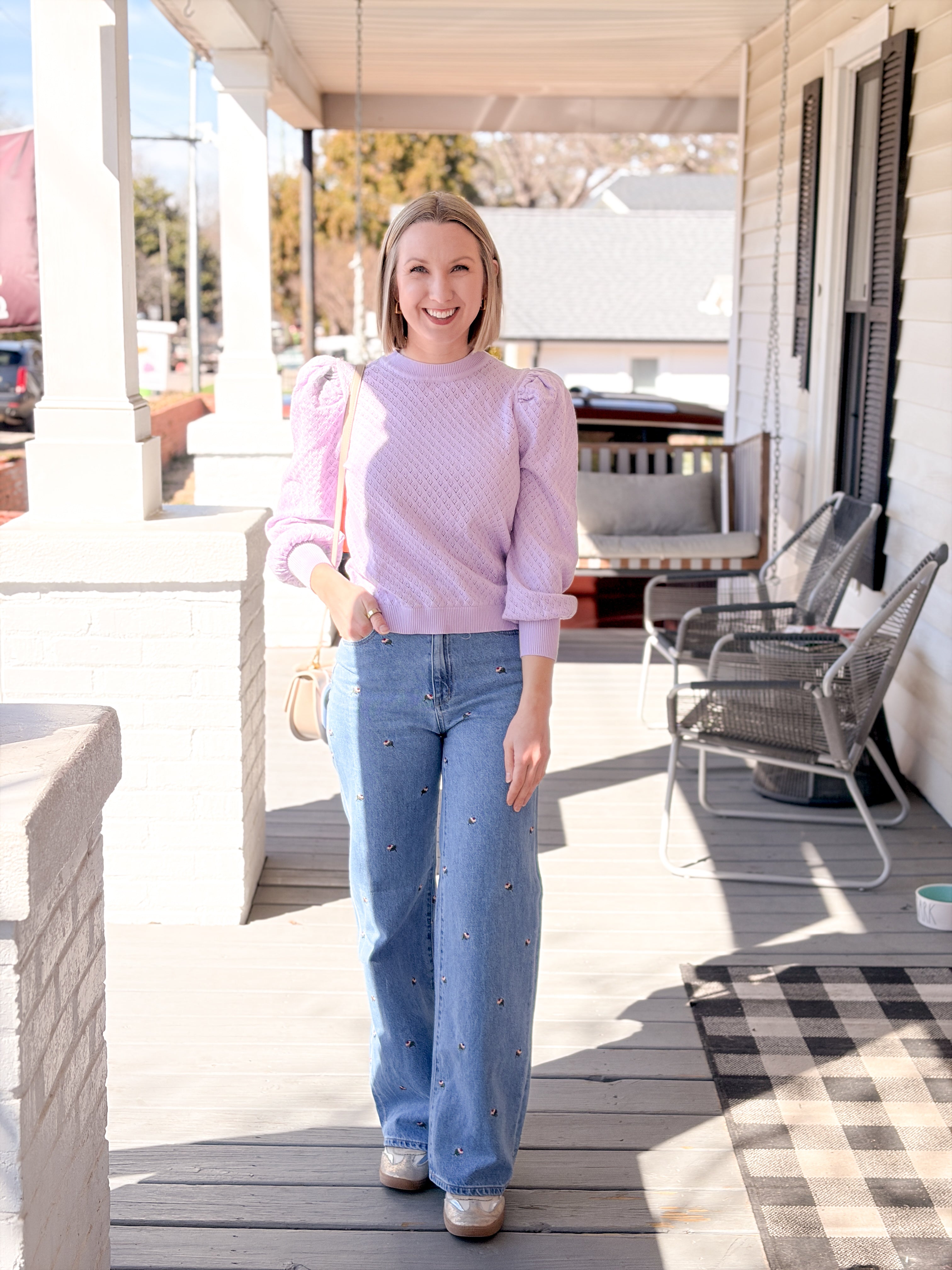 Purple Pointelle Long Sleeve Top