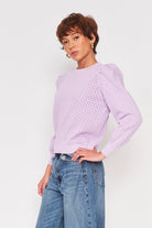 Purple Pointelle Long Sleeve Top