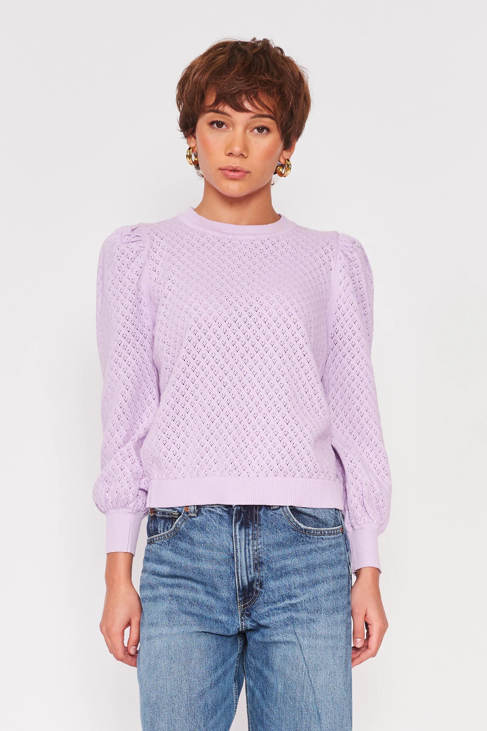 Purple Pointelle Long Sleeve Top
