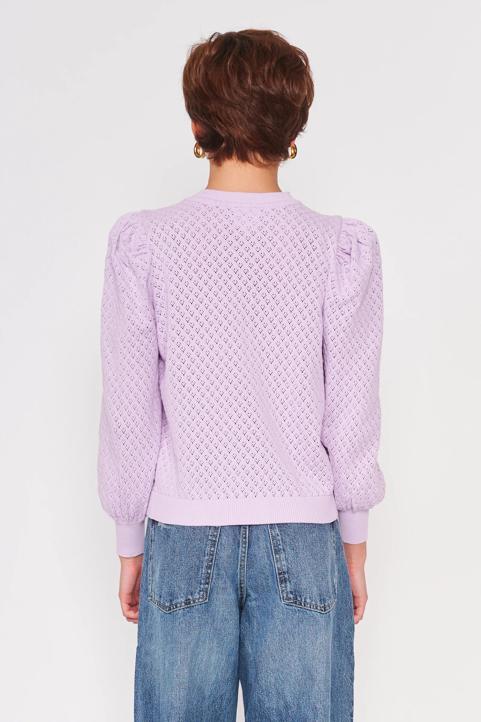 Purple Pointelle Long Sleeve Top
