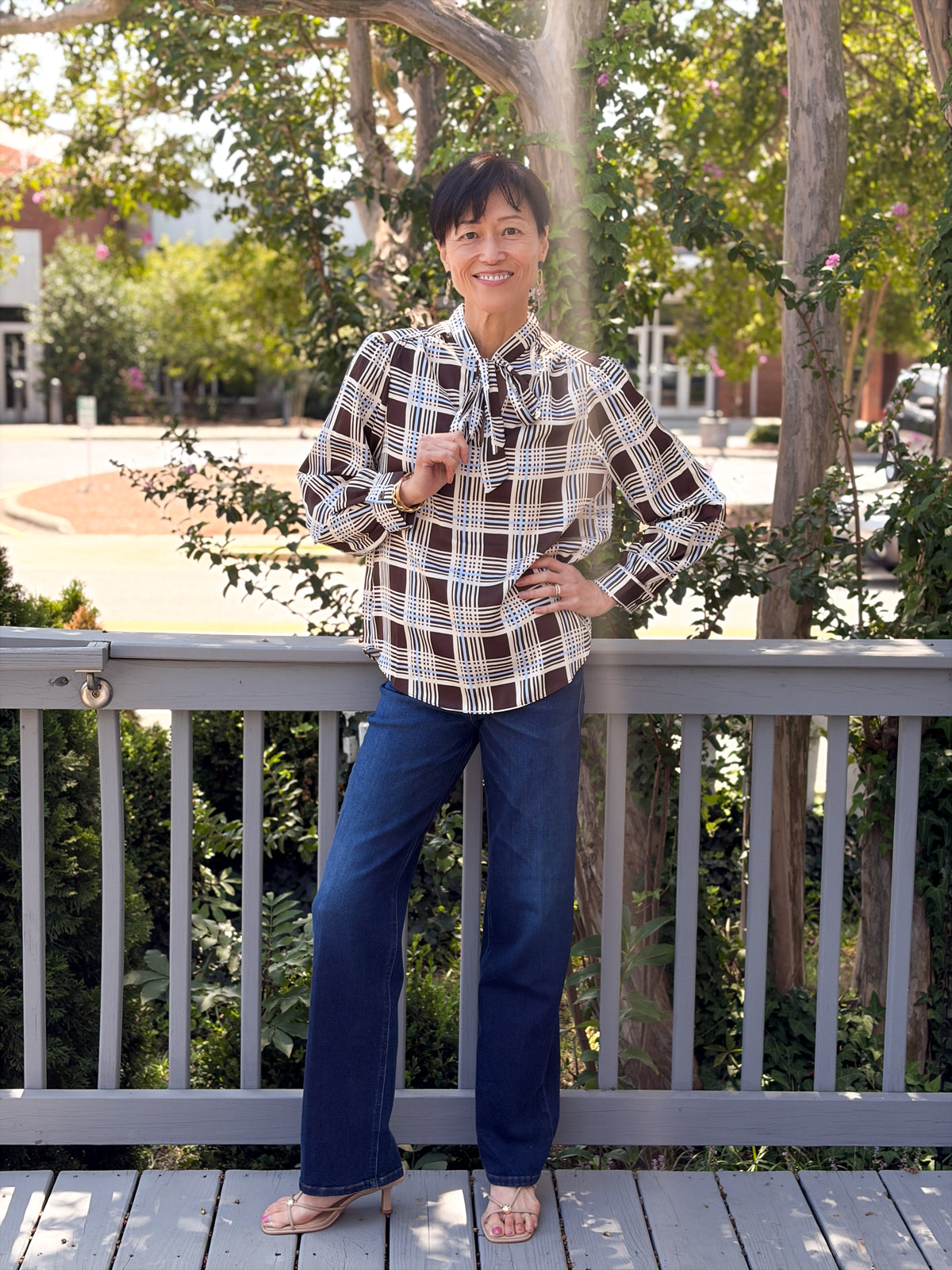 Rose & Lee Co Eloise Top, Brown/Blue Work Tops