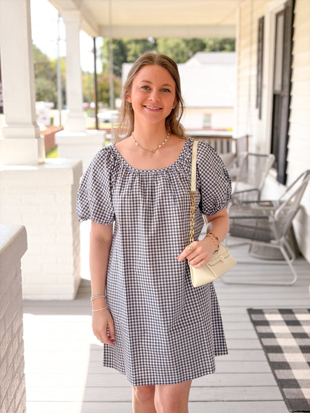 ladies gingham dress Picnic Stroll Red Mini | Trendy Women's Dress With a silhouette that blends comfort and elegance THML Green and White Gingham