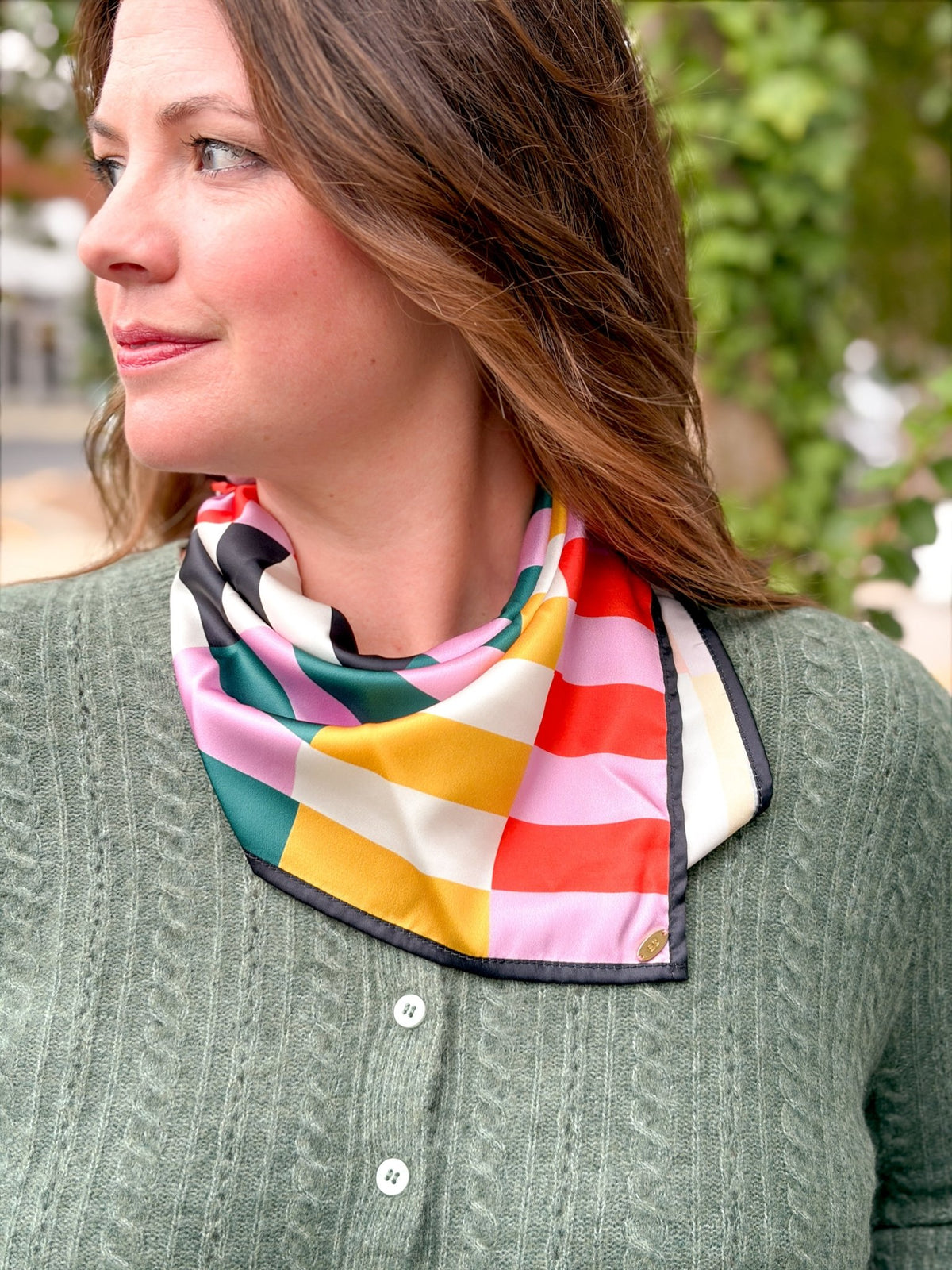 Rose & Lee Co Silk Scarf, Bold Patchwork Necklaces