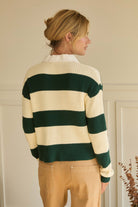Green/Cream Striped Collared Top