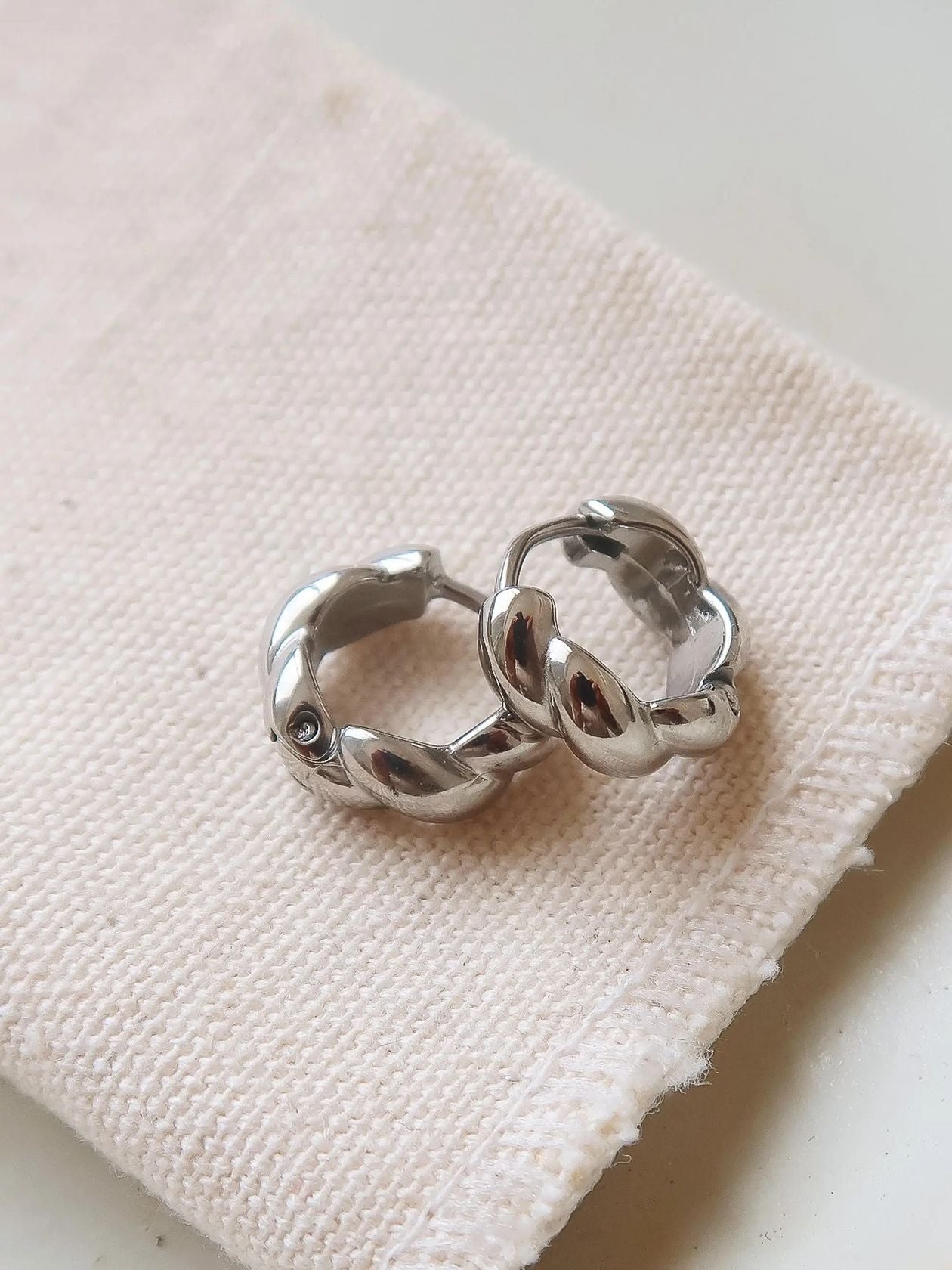 Rose & Lee Co Brea Twisted Hoop Earrings, Silver Earrings