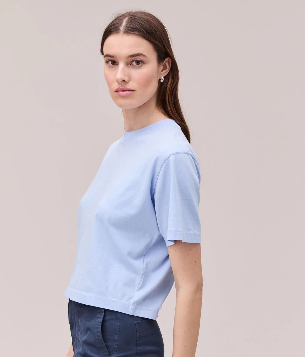Rose & Lee Co Brecken Top, Chambray Blue short sleeve
