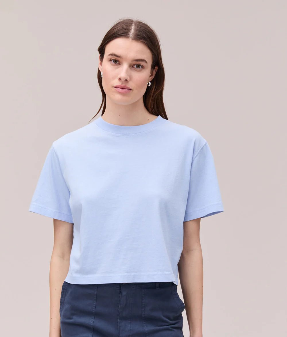 Rose & Lee Co Brecken Top, Chambray Blue short sleeve