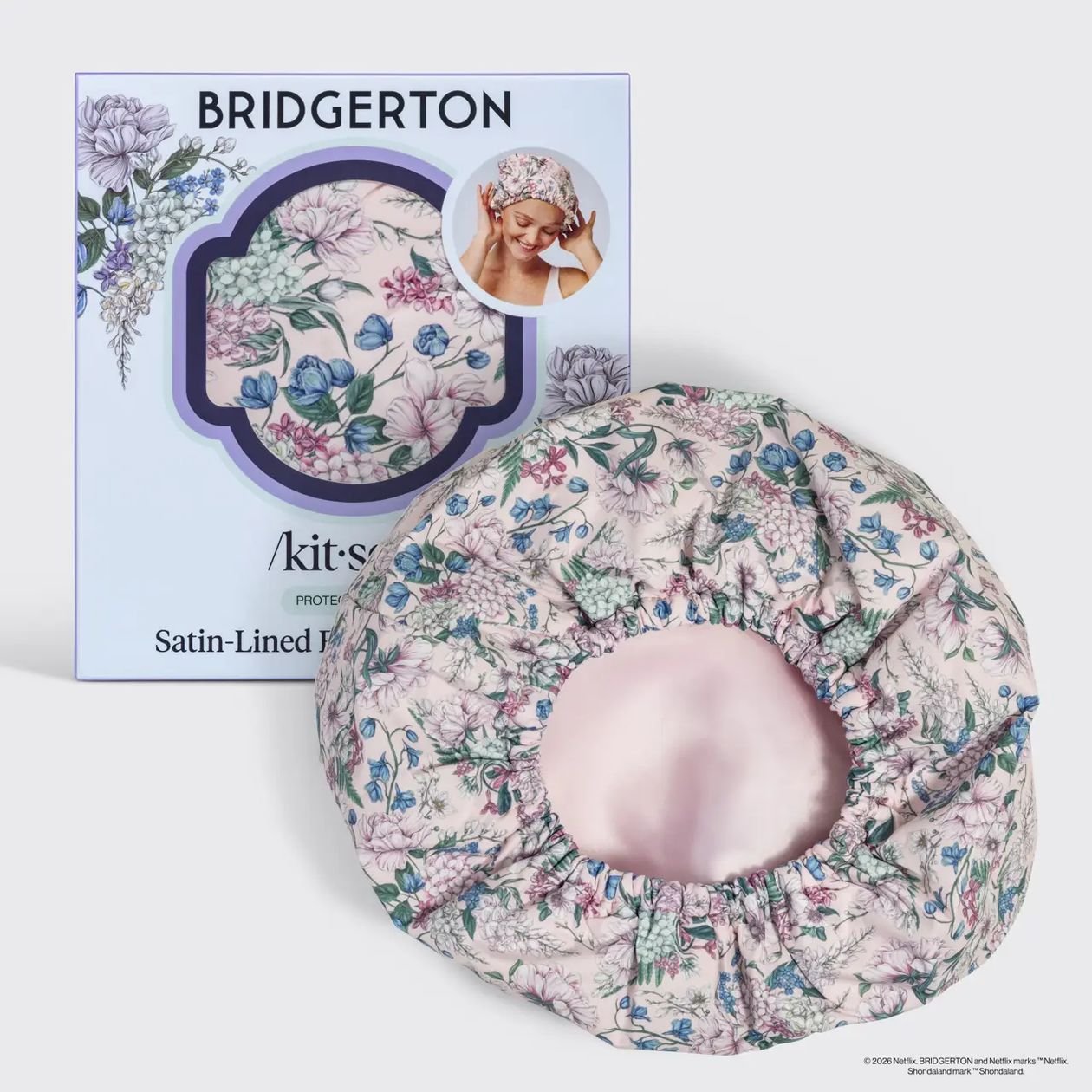 Rose & Lee Co Bridgerton x Kitsch Satin Flexi Shower Cap, Wisteria Accessories