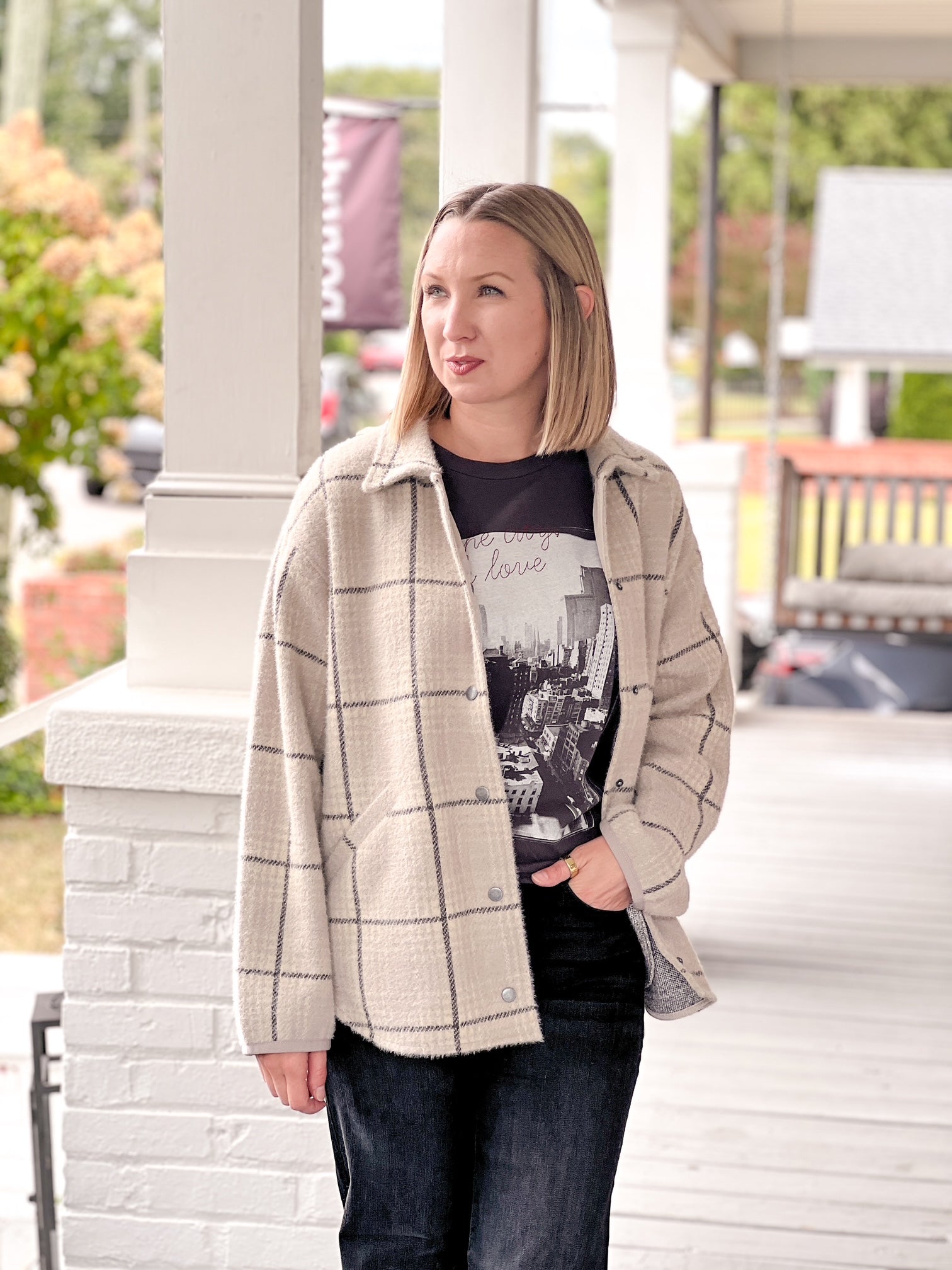 Long Sleeve Button Front Plaid Jacket