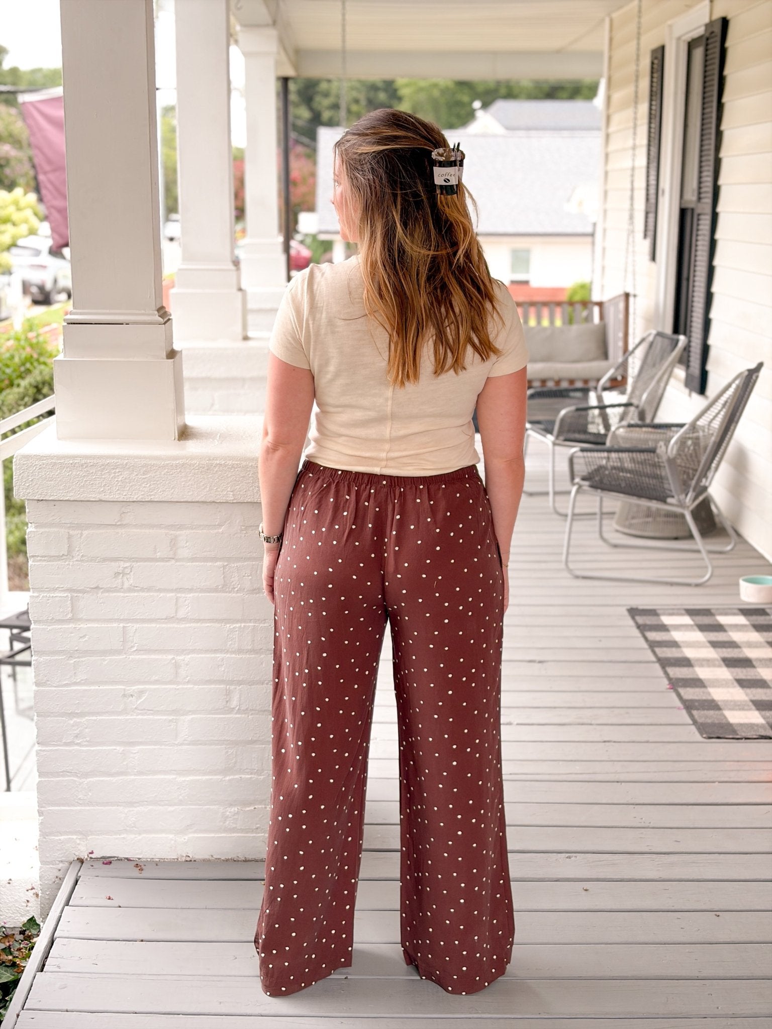Rose & Lee Co Lucy Pants, Chocolate Polka Dot by Marine Layer Pants