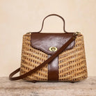 Rose & Lee Co Strap Rattan Handbag Crossbody, Dark Brown Leather Bags