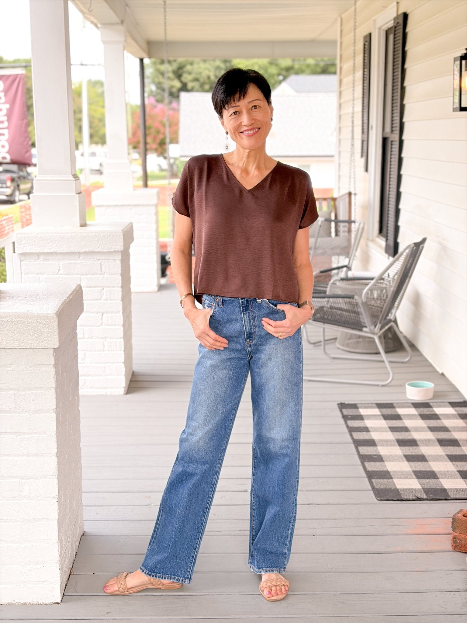 Rose & Lee Co Milana Top, Brown Work Tops