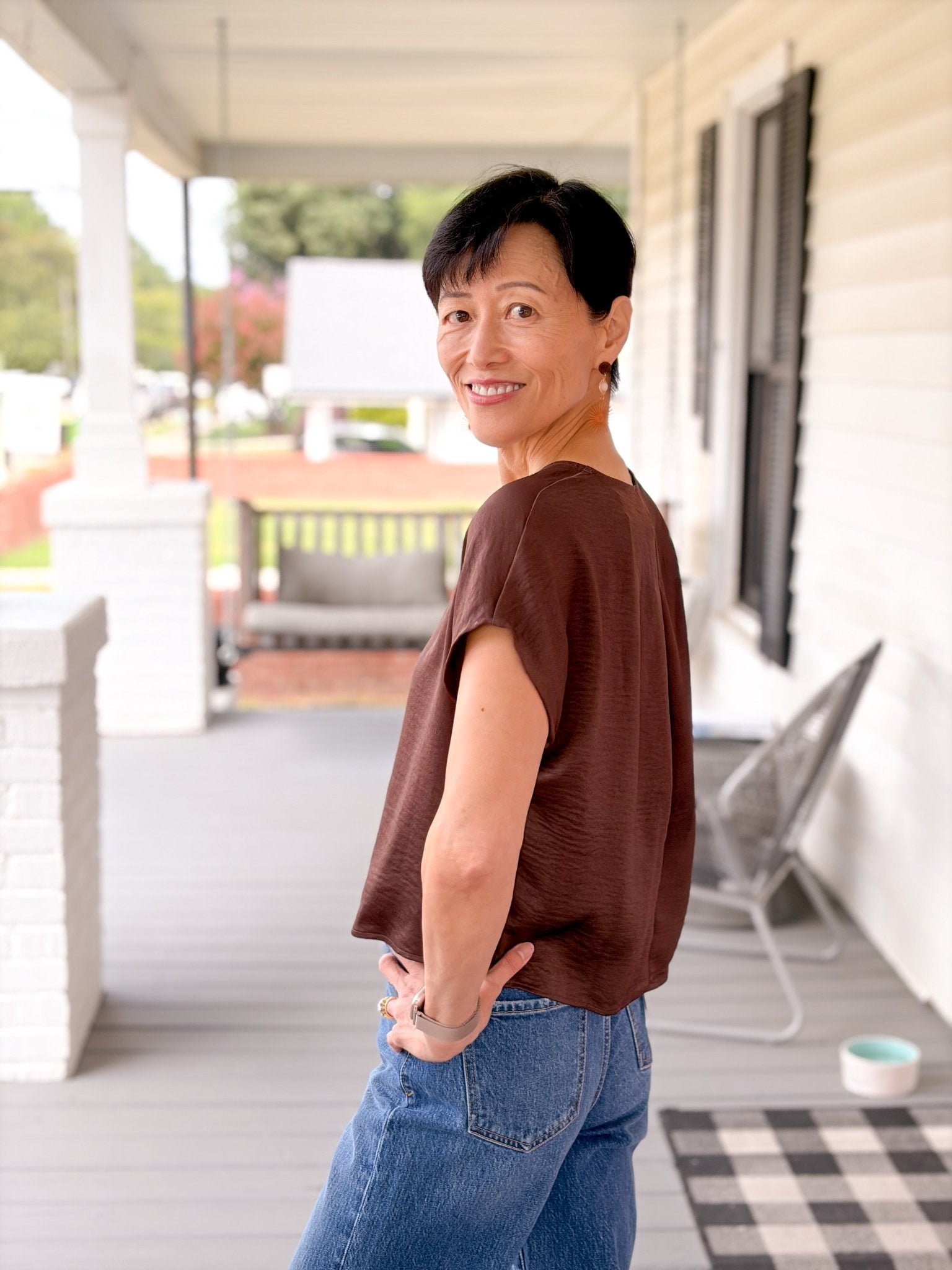 Rose & Lee Co Milana Top, Brown Work Tops
