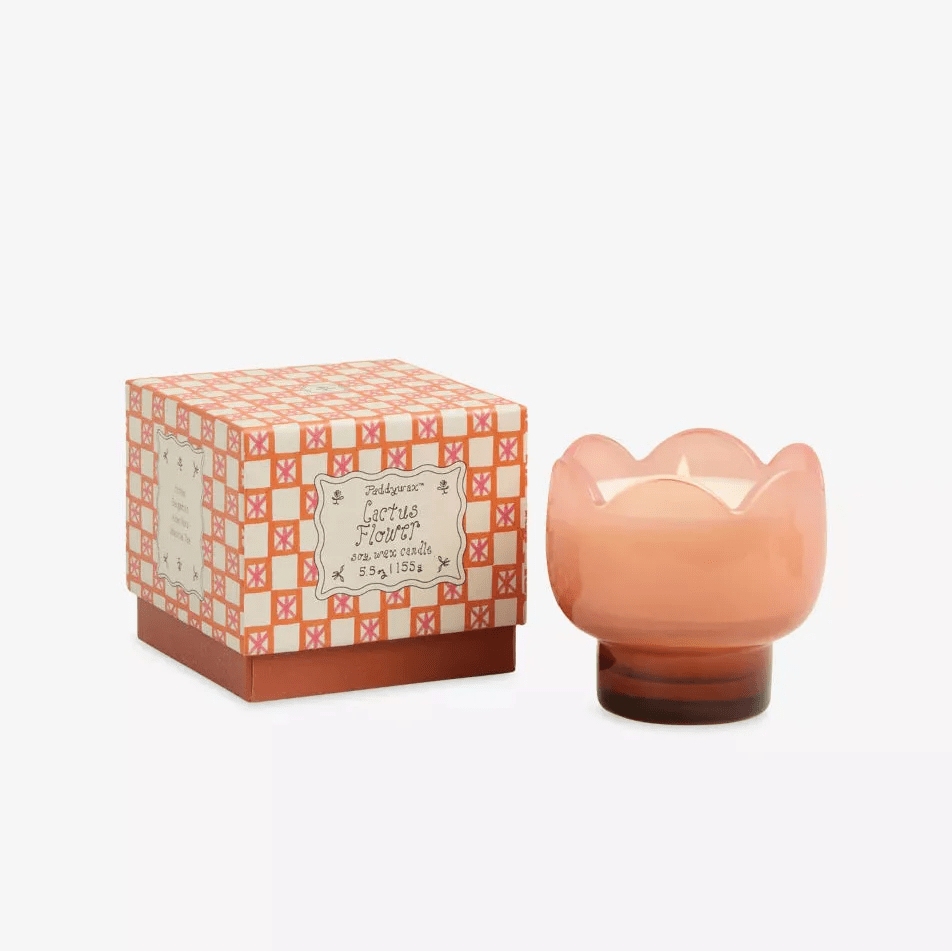 Rose & Lee Co Tulip Pink Glass Candle, Cactus Flower Candles