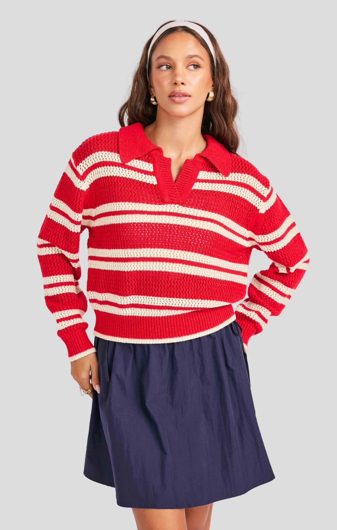 Rose & Lee Co Caddie Sweater, Red/Ivory Stripe Sweaters