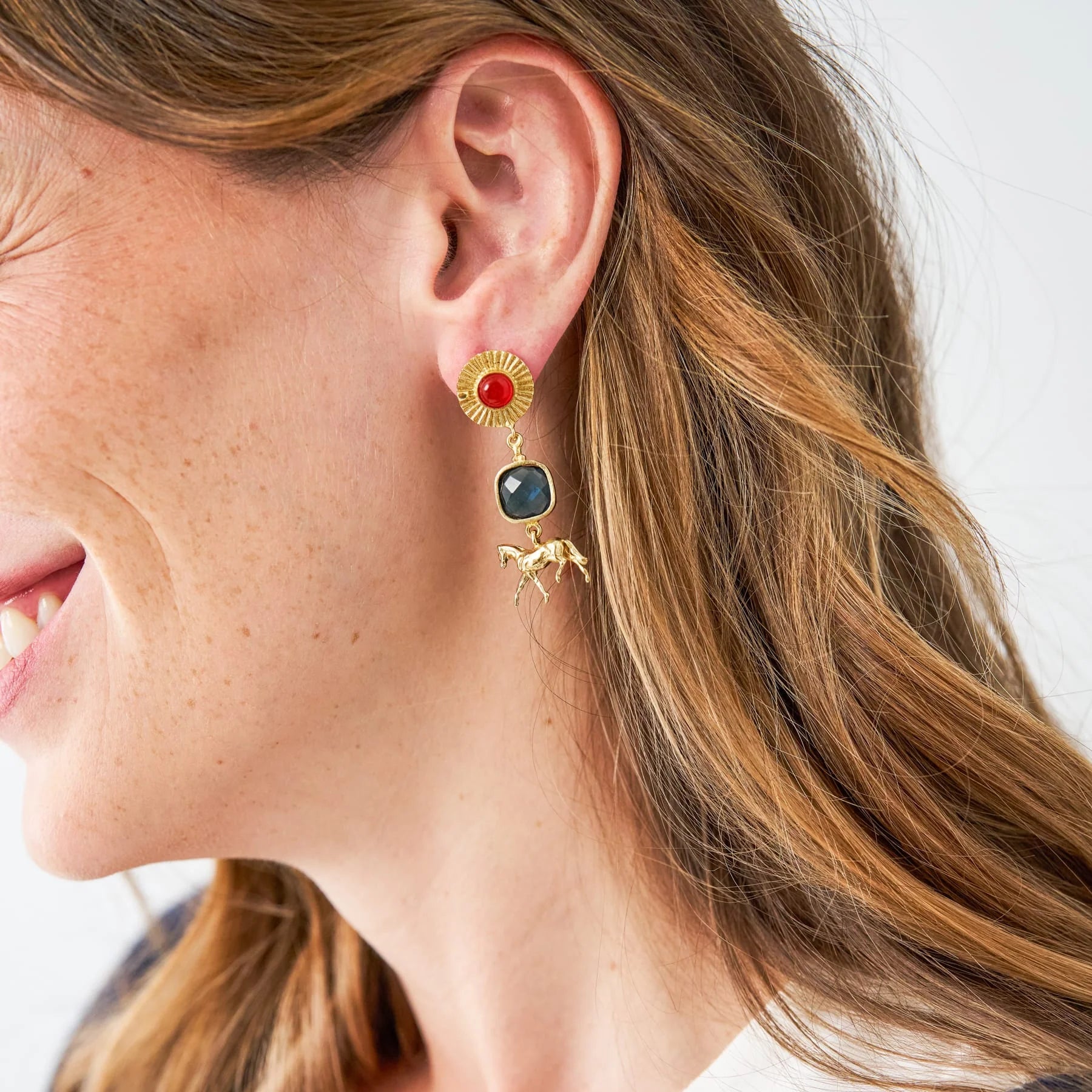 Rose & Lee Co Calliope Horse Glass + Carnelian Stone Earrings Earrings