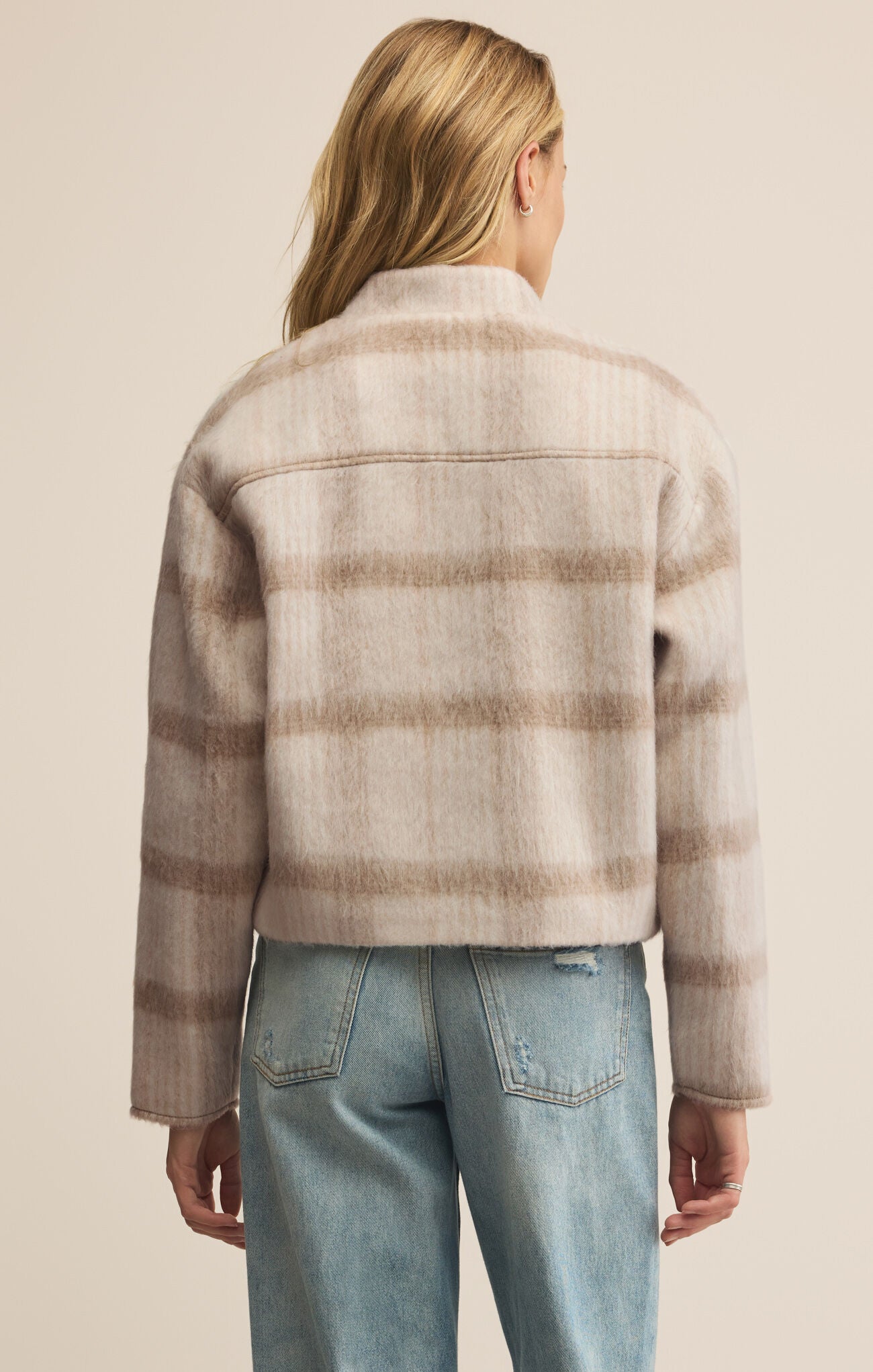 ivory jacket with light brown plaid