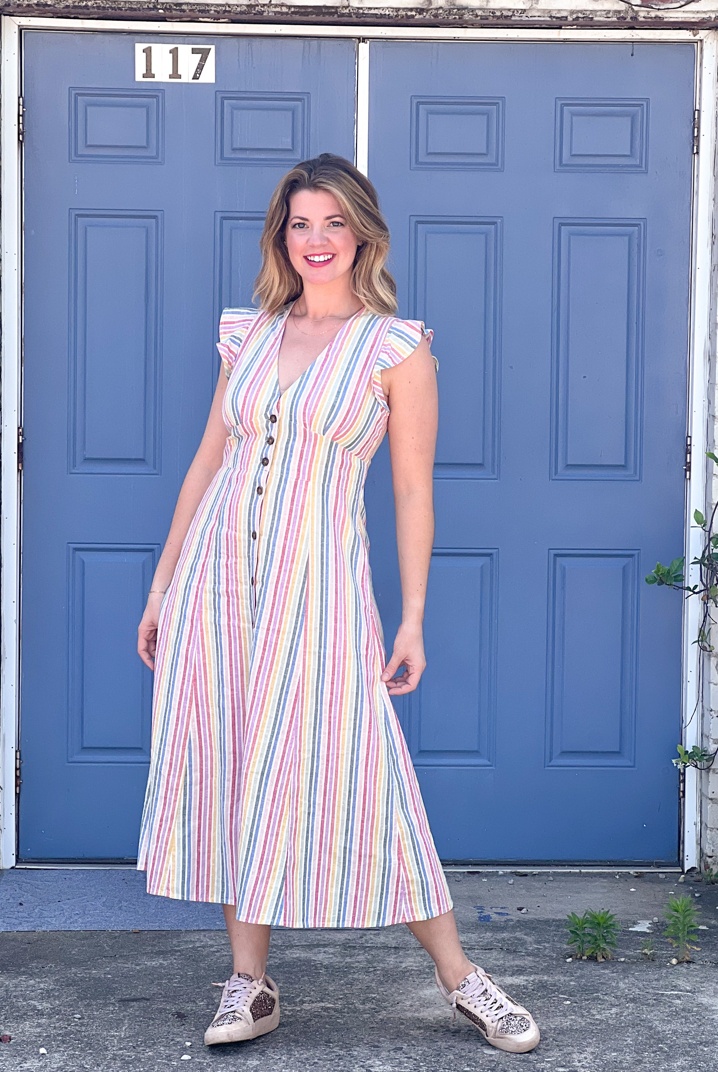 camila dress multi stripe marine layer apex ethical womens boutique