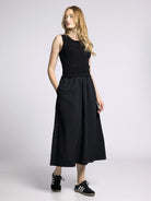 Black Contrast Midi Sleeveless Dress 