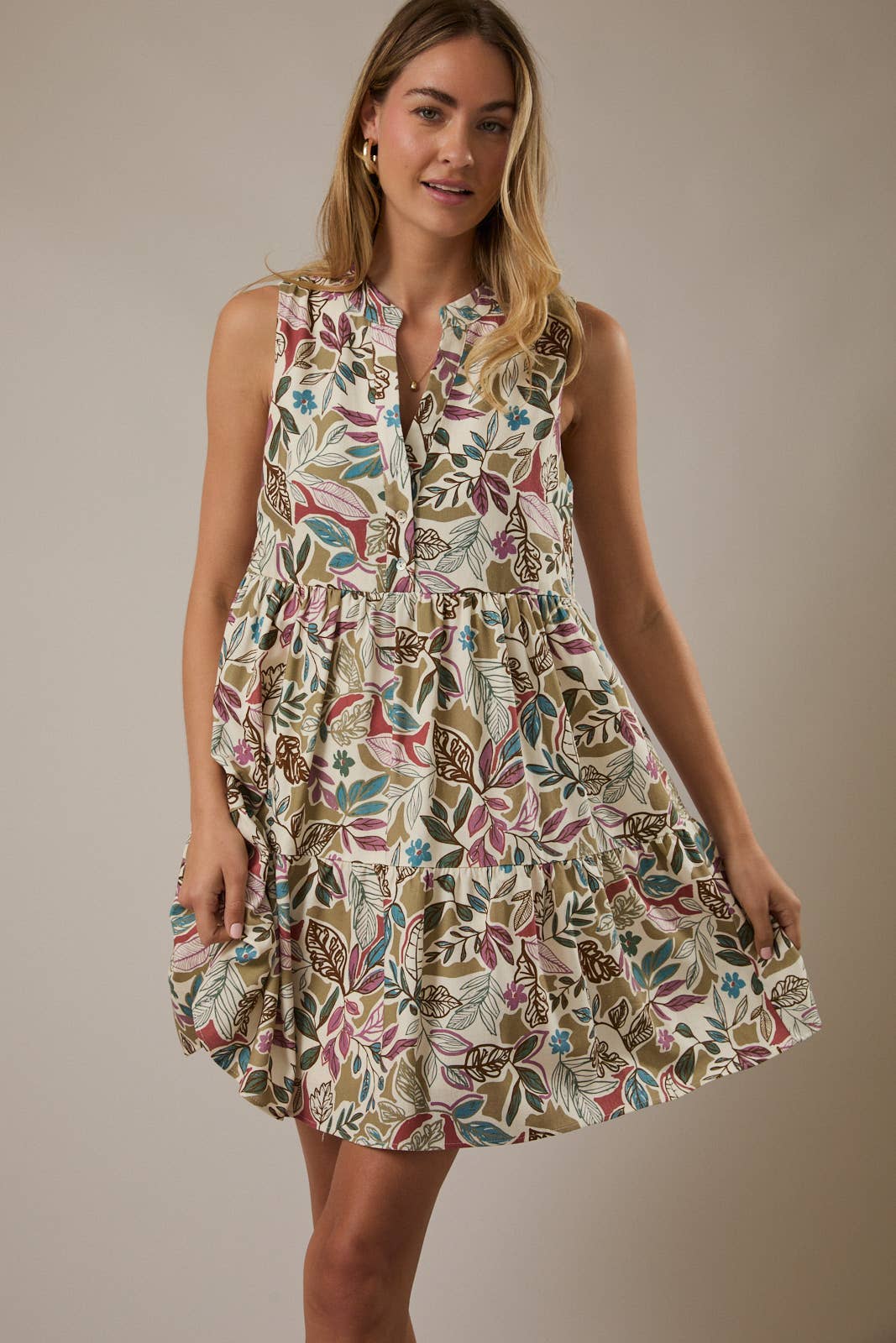 Tropical Print Mini Sleeveless Dress