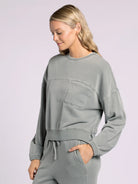 Green/Grey Long Sleeve Cropped Sweatshirt