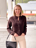 brown button up cardigan