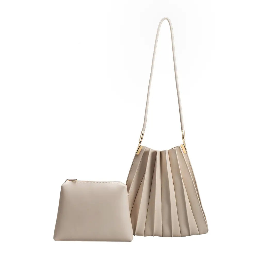 Bone Pleated Shoulder Bag