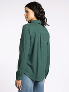 Green Long Sleeve Button Front Top