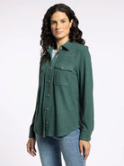 Green Long Sleeve Button Front Top