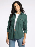 Green Long Sleeve Button Front Top