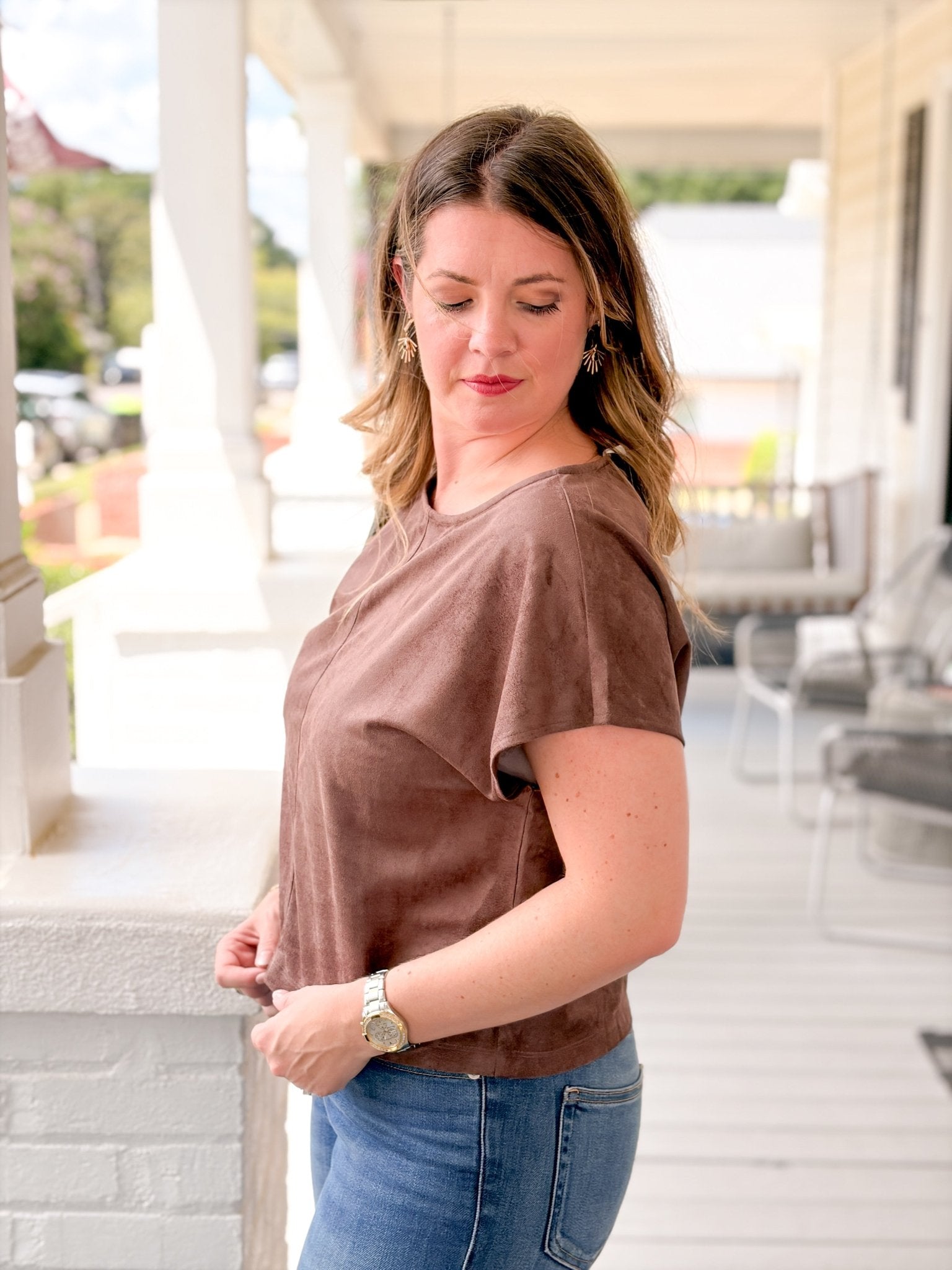 Rose & Lee Co Cecilia Top, Red Bean Work Tops