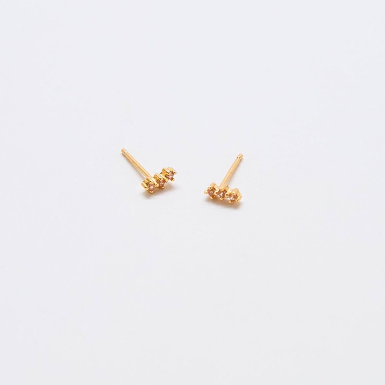 Rose & Lee Co Champagne CZ Gold Vermeil Bar Studs Earrings