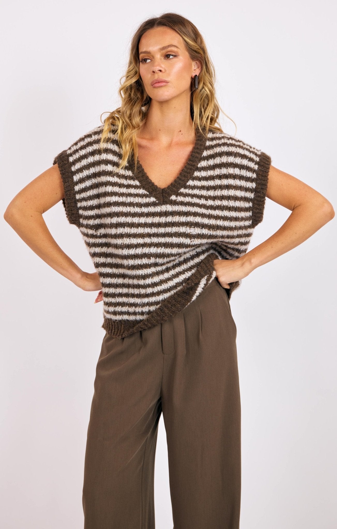 Chantal Sweater Vest | Oak/Cream Stripe | ROSE & LEE CO. – Rose