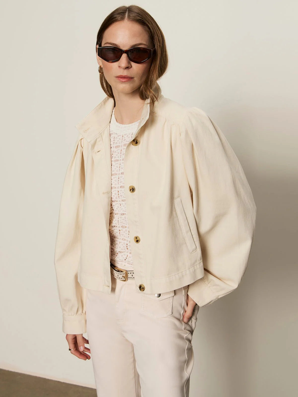 cream jacket with button front