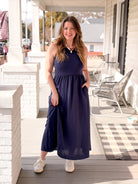 navy sleeveless dress