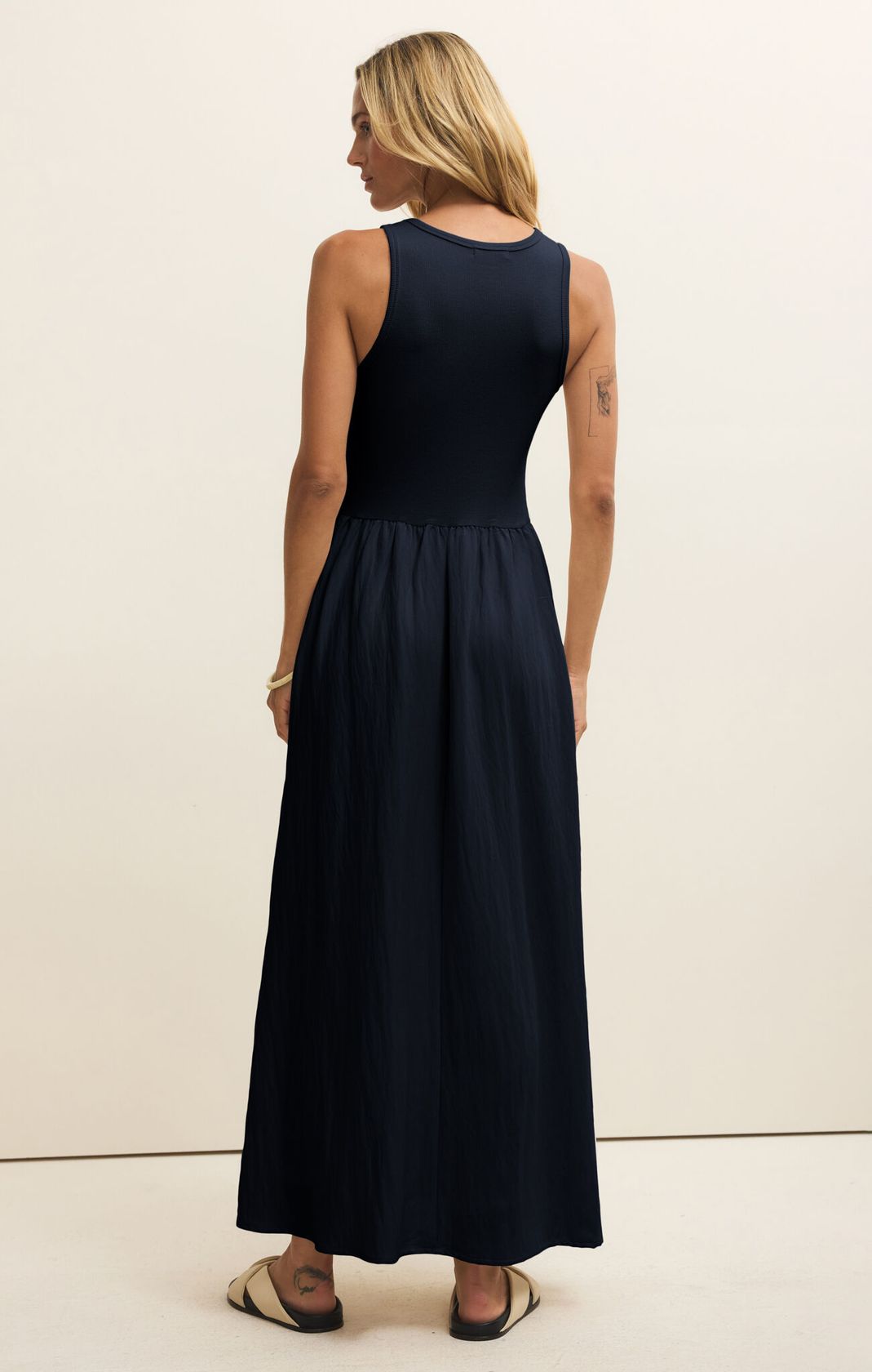 navy sleeveless dress