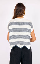 Navy/Ivory Striped Short Sleeve Sweater Top