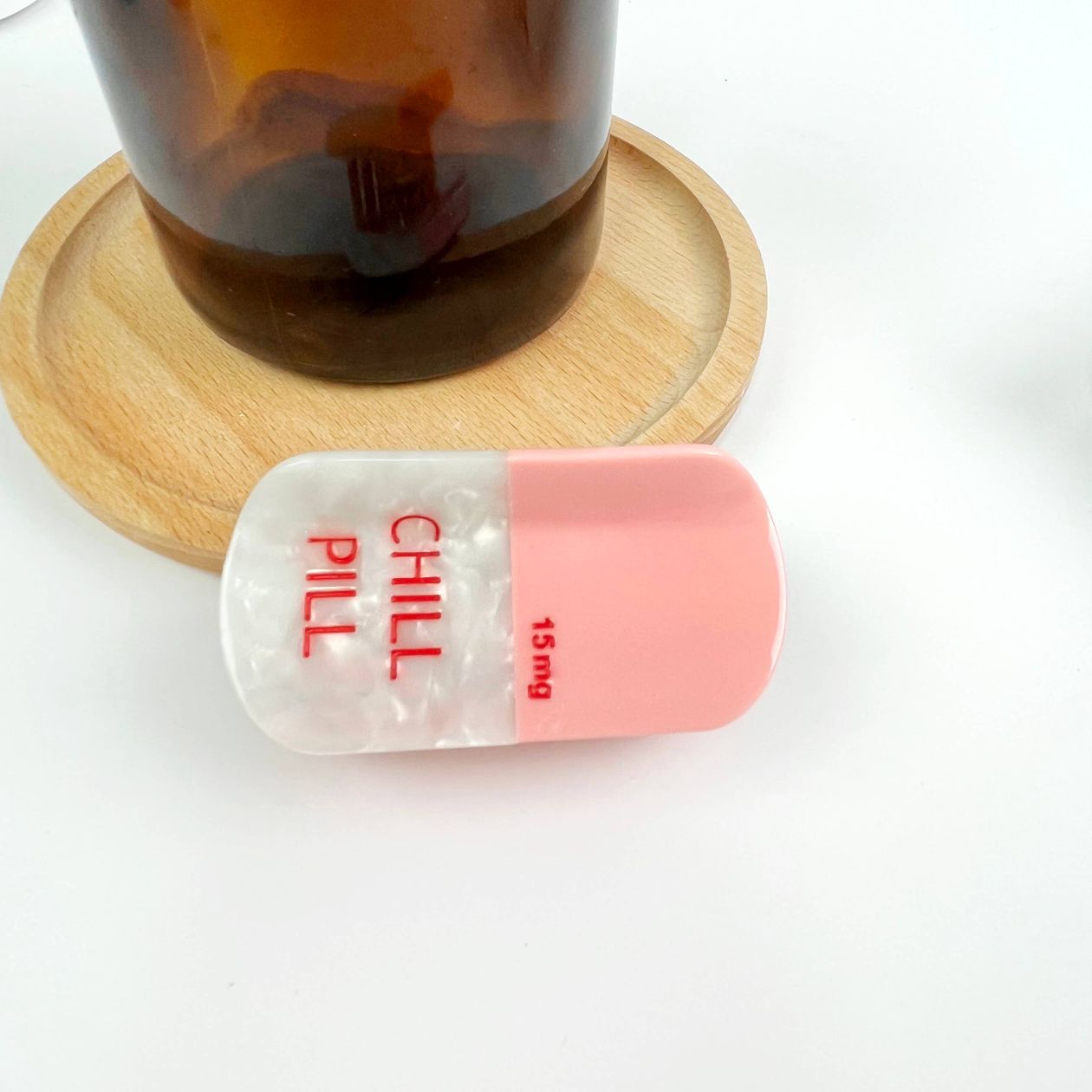 Pink/White Pill Claw Clip that says "Chill Pill"