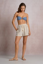 Blue Striped Elastic Waistband Resort Shorts