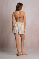 Blue Striped Elastic Waistband Resort Shorts