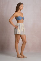 Blue Striped Elastic Waistband Resort Shorts