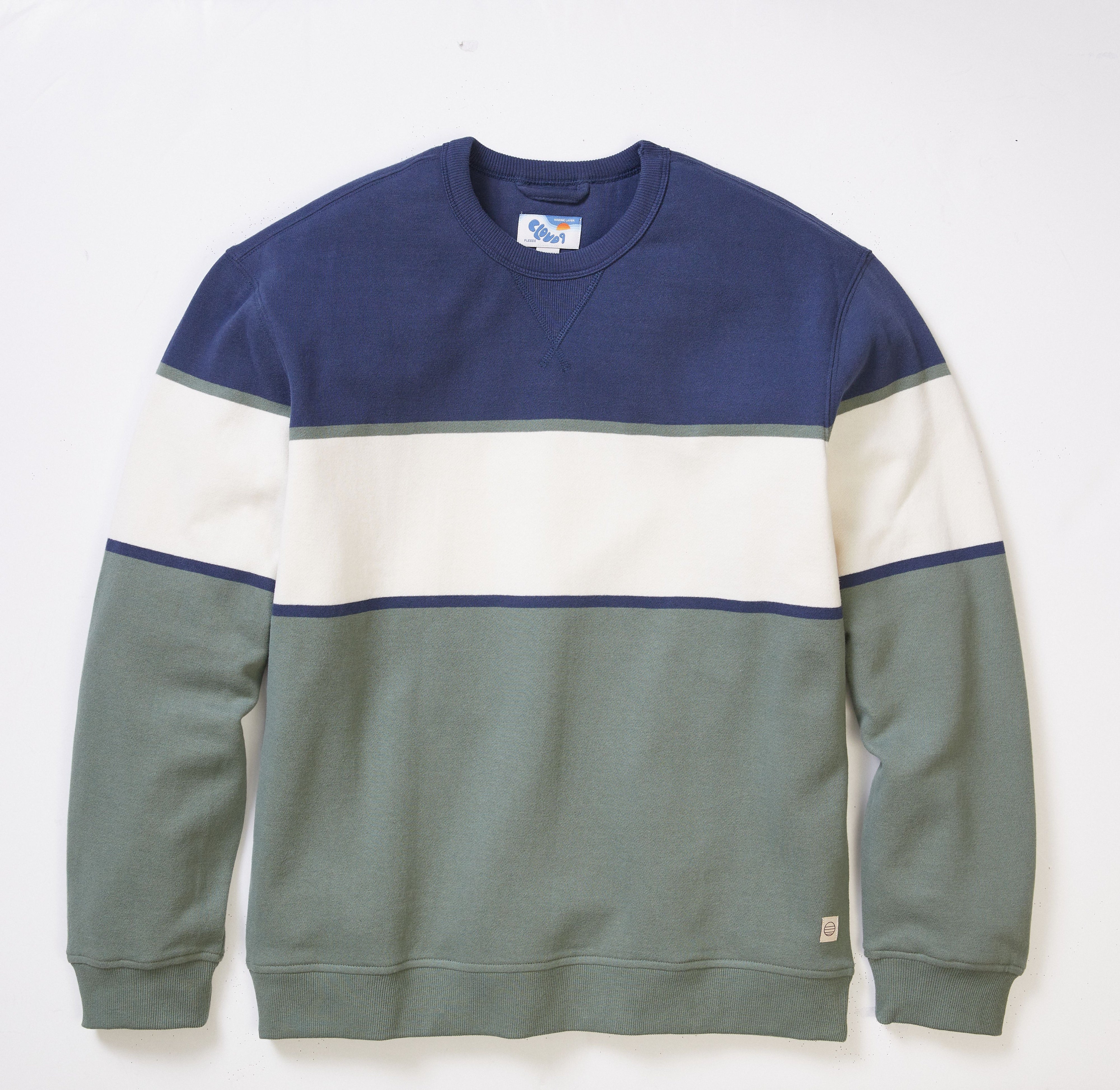 Navy/Green Striped Mens Crewneck