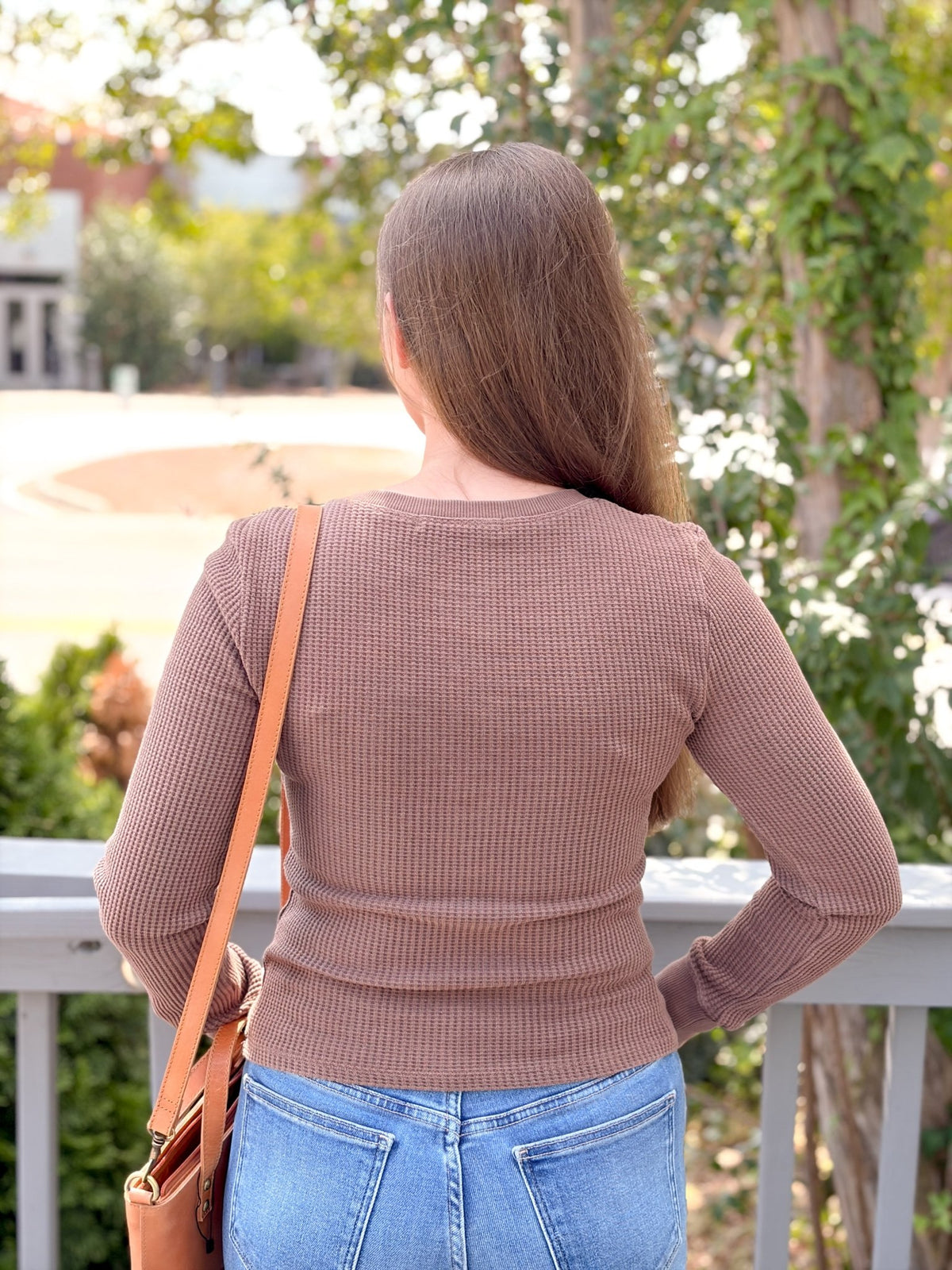 Rose & Lee Co Coastal Henley Top, Dark Mocha by Project Social T Long Sleeve